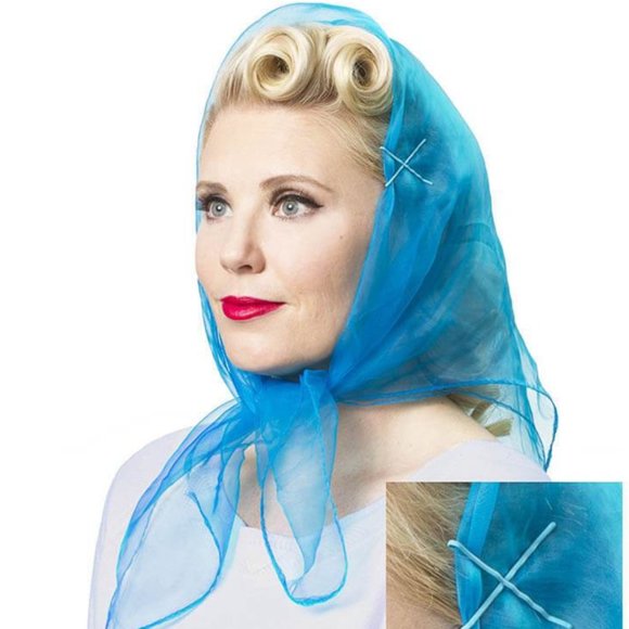 Turquoise Pinup Nylon chiffon head scarf rockabilly Retro - Picture 1 of 2